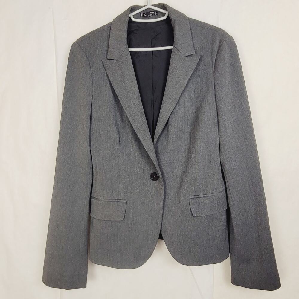 Express Editor One Button Grey Fitted Blazer Size… - image 3